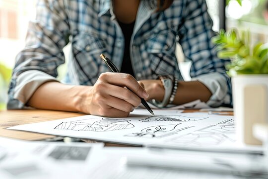 Sharp Picture of Graphic Designer Brainstorming EcoFriendly Logos