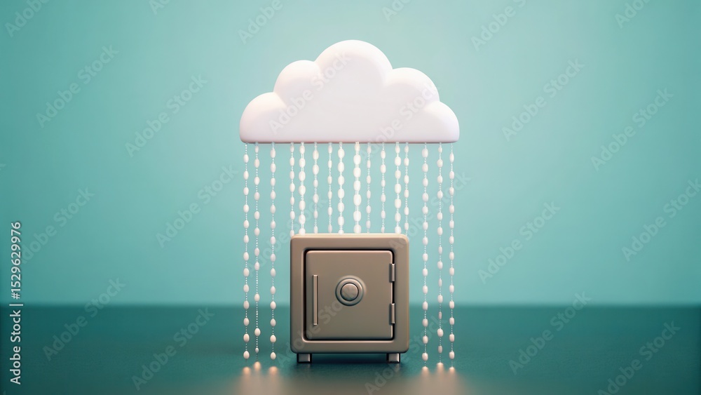 Aufkleber A secure safe protected by a cloud icon with rain-like digital streams, symbolizing cloud security and data protection.