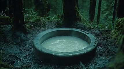 Fototapeta premium Mystical pool in a dense forest with soft light illuminating water