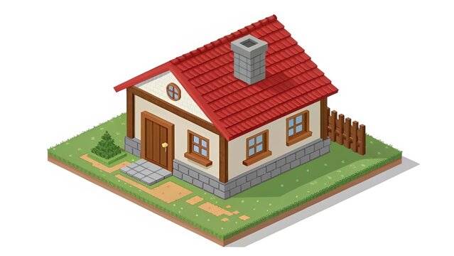 Pixel Art Isometric Village House &ndash; 32x32 Icon on White