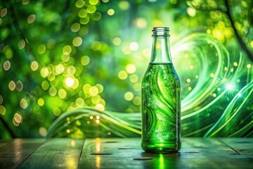 Double exposure highlights a refreshing green drink.  Twisted bottle design, captivating product shot.