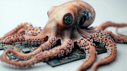 Fototapeta premium Cybernetic Octopus Enveloping Neural Network