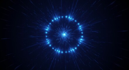 Fototapeta premium Abstract 3D Blue Circle Light Burst Background with Tunnel Effect