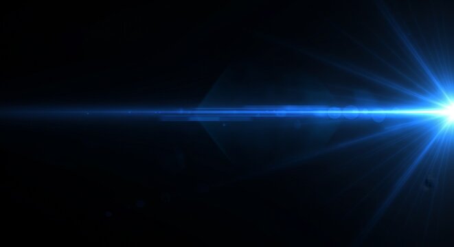 Abstract 3D Blue Flare Light Burst Effect with Optical Lens