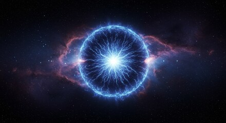 Obraz premium Abstract 3D Blue Glowing Sphere Nebula in Space Universe Background