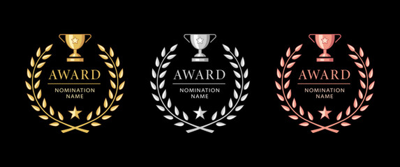 Awards logotype set. Isolated abstract graphic design template. Nominated celebrating elegant banner
