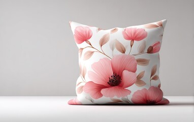 Decorative pillow with a floral design.