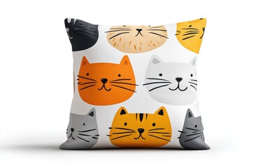 Decorative pillow featuring various cat faces.