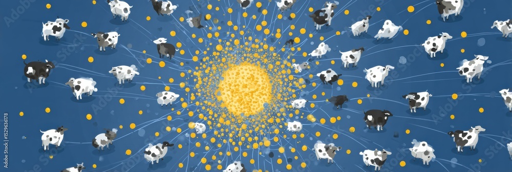 Poster understanding herd immunity through engaging infographic depicting cows and their role in disease tr