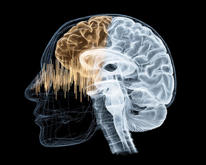 Hippocampus MRI scan. Digital twin model of brain activity with MRI focus on hippocampus.