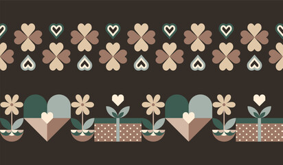 Floral Love Geometric Mid Mod Seamless Borders