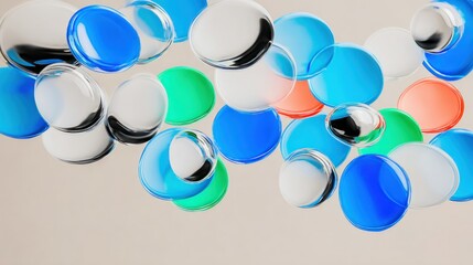 Abstract Colorful Glass Bubbles Floating on Beige Background