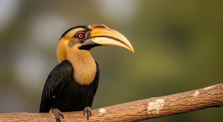 Obraz premium Closeup of a Great Hornbill Perched on a Branch