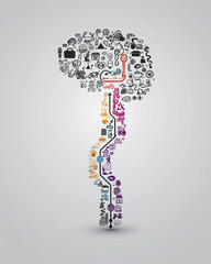 Gut brain axis. Neurotransmitter icons illustrating gut-brain interactions.