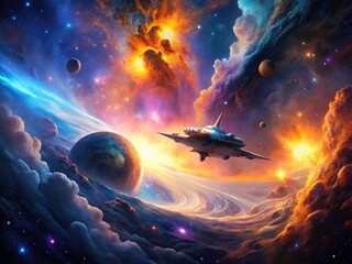 Double exposure reveals a breathtaking nebula, showcasing swirling galaxies and celestial bodies.