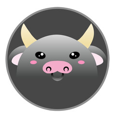vector illustration of a cartoon bull. Cute Chibi Grey Bull Head Avatar with Pink Snout and Horns