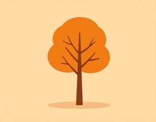 Cute Cartoon Fall/Autumn Tree, Simple, Flat Illustration
