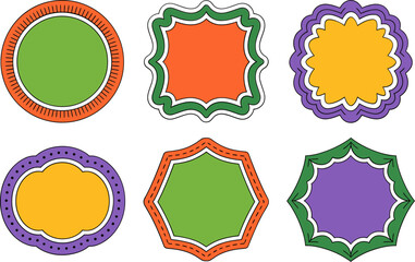 Fototapeta premium Colorful scrapbook badge icons. Geometric label variety with contrasting borders and gradient frame style 