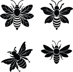 Honey Bee on flower silhouette vector illustration
