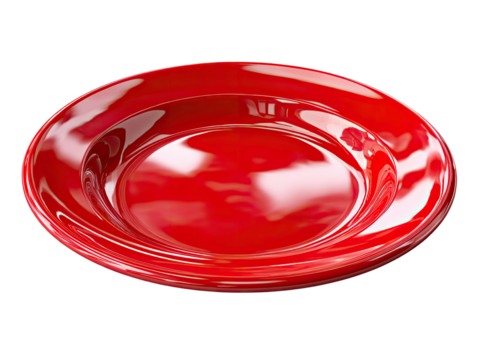 Aesthetic Red Plate: A close-up shot highlights a gleaming red plate. The plate's glossy finish and perfect form exude modern simplicity and elegance. The bold red color signifies freshness.