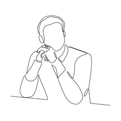 Continuous line drawing of thinking man. single line art of business man pose concept. Vector illustration editable stroke