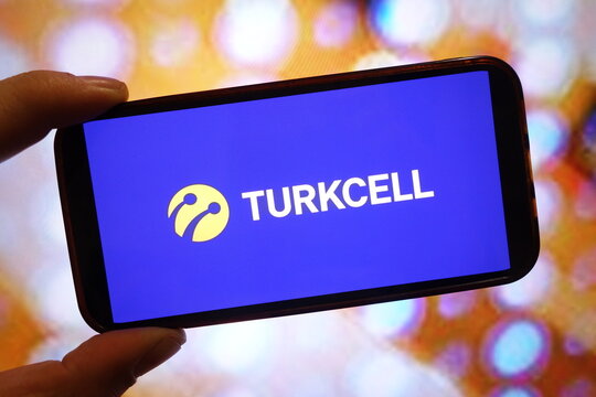 Konskie, Poland - March 11, 2025: Turkcell company logo displayed on mobile phone