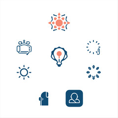 Design a logo and flat vector icon set for mental health and neurodivergent tools. The icons, representing ADHD focus tool, sensory overload alert, mindfulness app, mood tracker