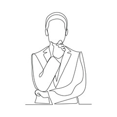 Continuous line drawing of thinking man. single line art of business man pose concept. Vector illustration editable stroke