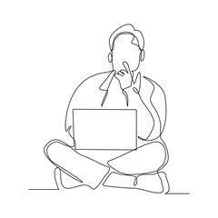 Continuous line drawing of thinking man. single line art of business man pose concept. Vector illustration editable stroke