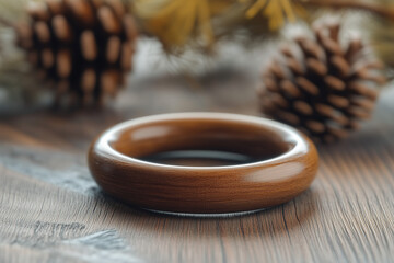 Fototapeta premium Closeup of cozy wooden bracelet, natural materials