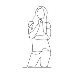 Continuous line drawing of thinking woman. single line art of business woman pose concept. Vector illustration editable stroke