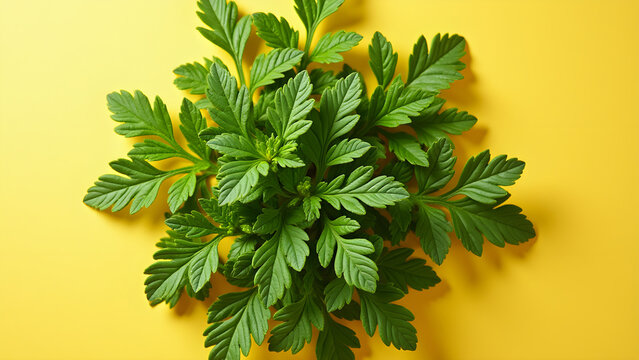 Top view Oregano on a vibrant background, plant setting