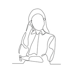 Continuous line drawing of thinking woman. single line art of business woman pose concept. Vector illustration editable stroke