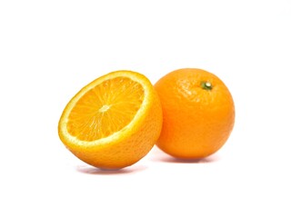 Orange fruit on white background, beautiful texture, high vitamin c fruit concept.