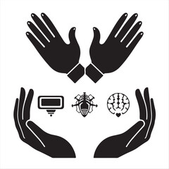 Fototapeta premium Timeless and elegant black and white logo featuring futuristic icons. The icons represent haptic gloves, spatial computing interfaces, mixed reality, volumetric displays, neural interfaces