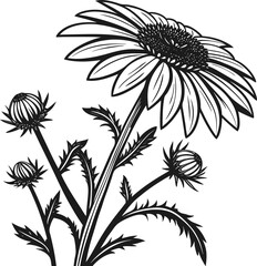 Elegant seamless pattern of black and white flowers, leaves, and floral ornaments perfect for nature-inspired design and art illustration