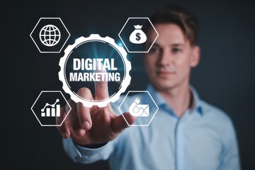 Person interacting with digital marketing interface.