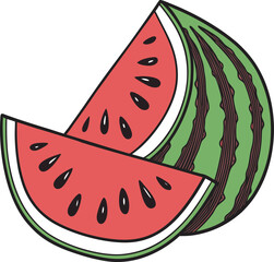 Fresh, juicy red watermelon slice with black seeds isolated on white background