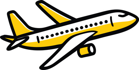 A cartoon airplane illustration in yellow and white, flying in the sky, suitable for children's books or educational materials.
