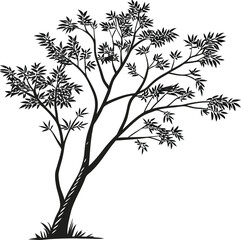 Elegant floral tree silhouette with blooming flowers and vibrant green leaves