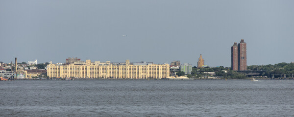brooklyn waterfront with army terminal across the narrows hudson east river concrete building...