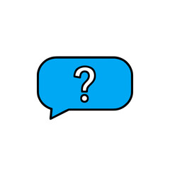Blue question bubble icon for inquiry and communication in a minimalistic design