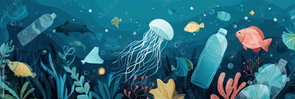 Poster understanding the consequences of plastic pollution on marine ecosystems and ocean life in infograph