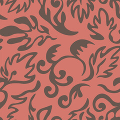 Seamless blooming floral pattern based on hand drawn art ornaments. Colorful flowers on color background. Vector illustration. Simple minimalistic pattern for fabric, textile.