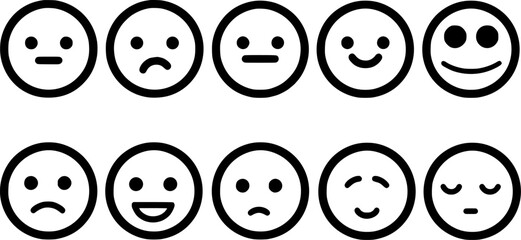 Simple Black and White Emoticon Set for Feedback or Ratings