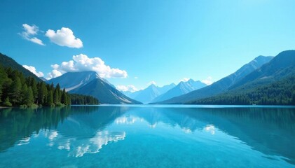 Serene blue lake, tranquil surface, clear water, landscape, summer, environment