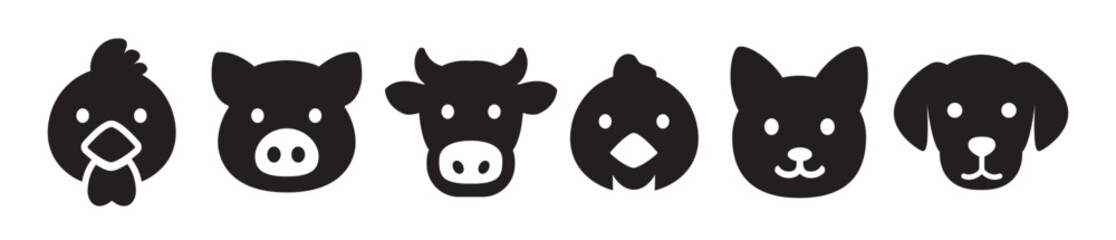 Farm animal face icon sheet 