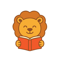 Fototapeta premium Cute Cartoon Happy Lion Reading a Book