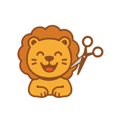 Cute Cartoon Lion Getting a Haircut
