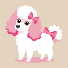 A vector of a poodle dog with pink ribbon